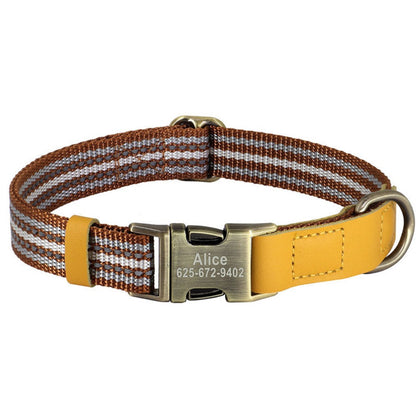 Personalized Reflective Nylon Dog Vegan Leather Collar - Pawzopaws