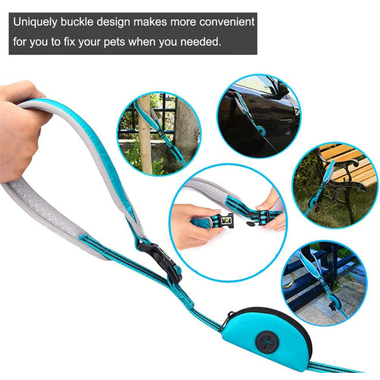 Reflective Dog Leash with Padded Handles and Poop Bag Dispenser - Pawzopaws