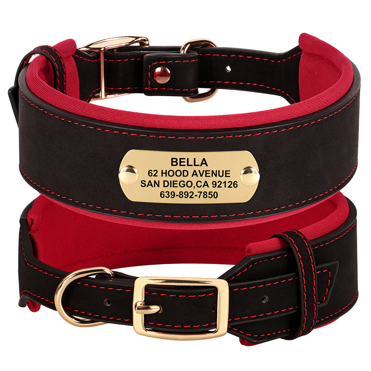 Soft Wide PU leather Personalized Dog Collar - Pawzopaws