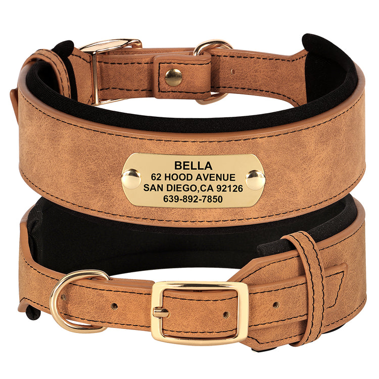 Soft Wide PU leather Personalized Dog Collar - Pawzopaws