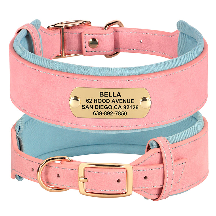 Soft Wide PU leather Personalized Dog Collar - Pawzopaws