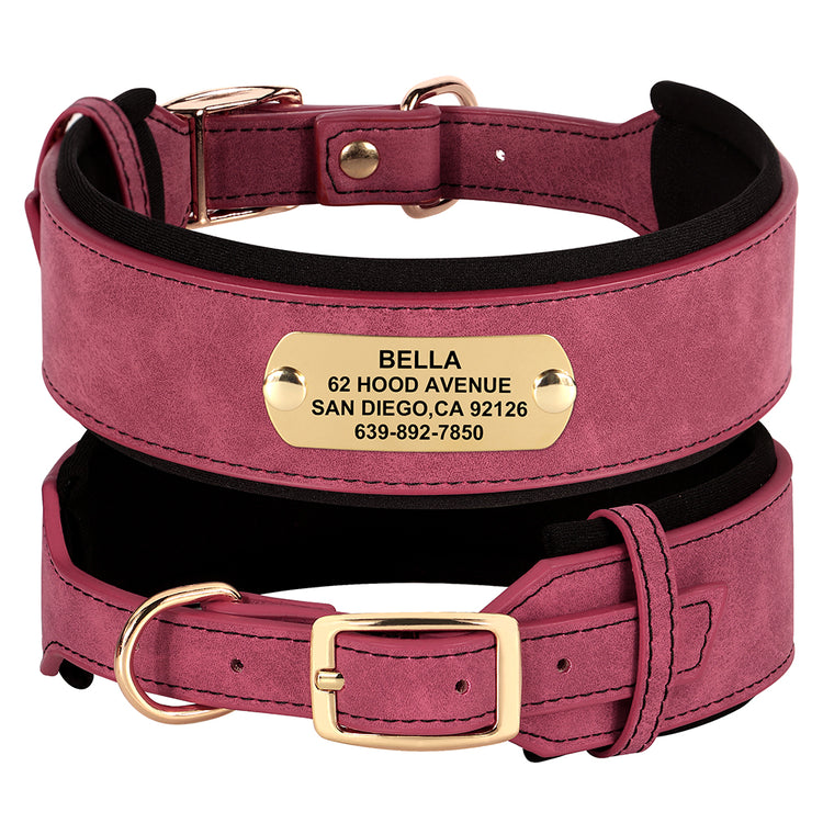 Soft Wide PU leather Personalized Dog Collar - Pawzopaws