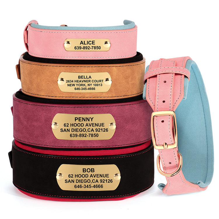 Soft Wide PU leather Personalized Dog Collar - Pawzopaws