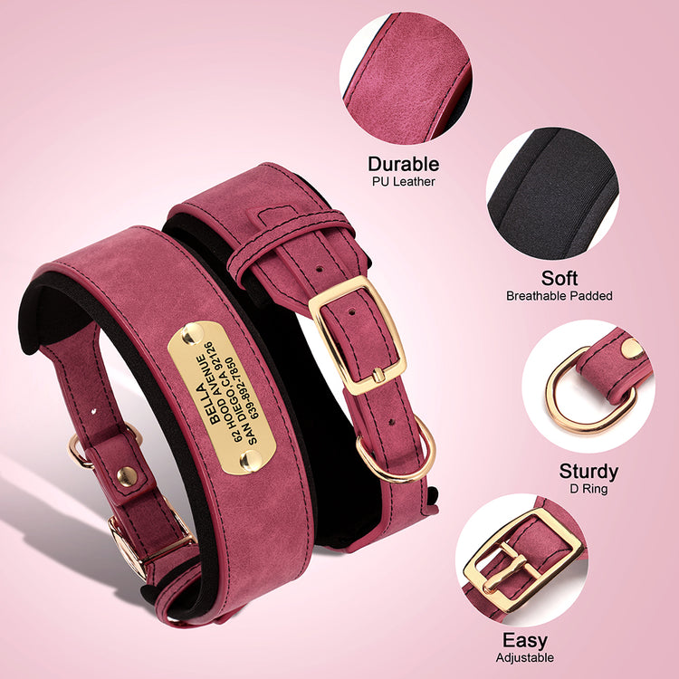 Soft Wide PU leather Personalized Dog Collar - Pawzopaws