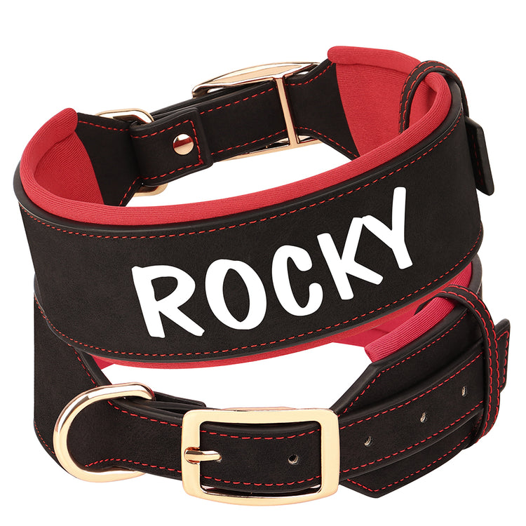 Soft Wide PU leather Personalized Dog Collar - Pawzopaws