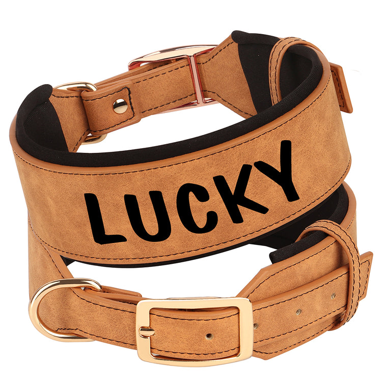 Soft Wide PU leather Personalized Dog Collar - Pawzopaws