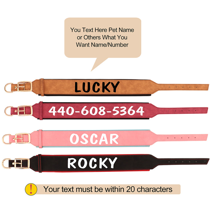 Soft Wide PU leather Personalized Dog Collar - Pawzopaws