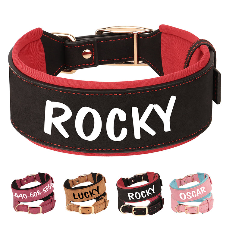 Soft Wide PU leather Personalized Dog Collar - Pawzopaws