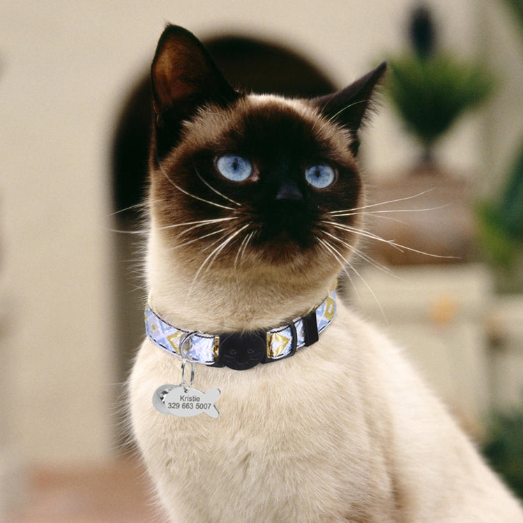 Personalized Nylon Cats Collars with bell and fish ID tag - Pawzopaws