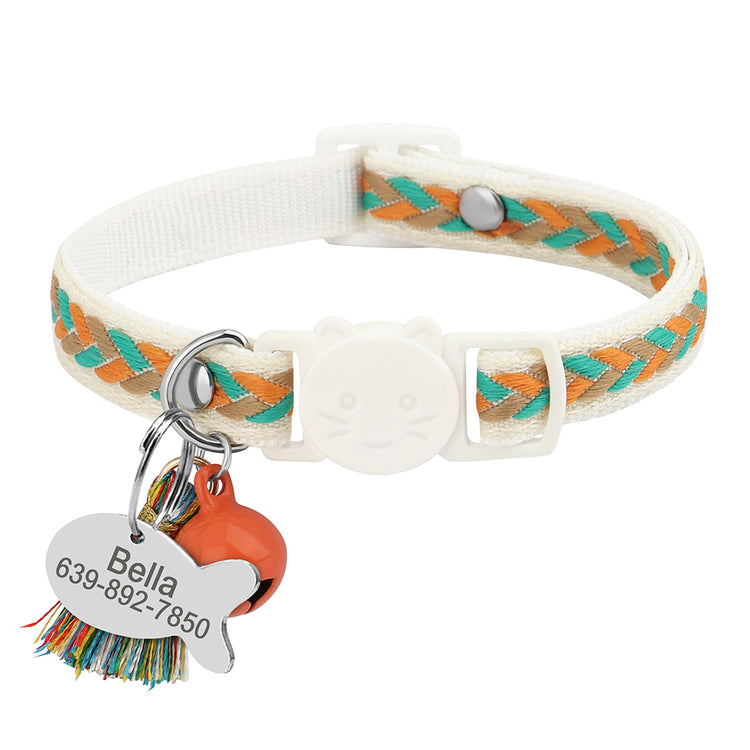 Personalized Nylon Cats Collars with bell and fish ID tag - Pawzopaws