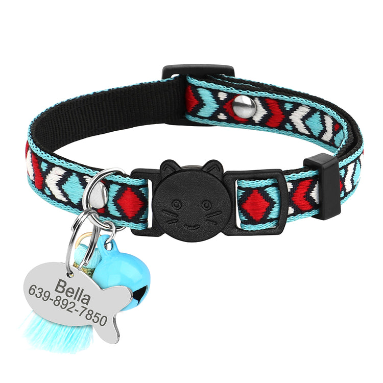 Personalized Nylon Cats Collars with bell and fish ID tag - Pawzopaws