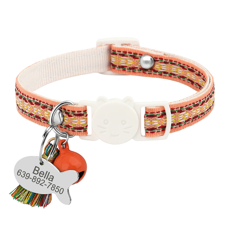 Personalized Nylon Cats Collars with bell and fish ID tag - Pawzopaws