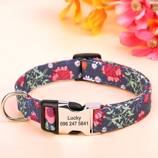 Personalized Nylon Flower Print Dog Collar - Pawzopaws