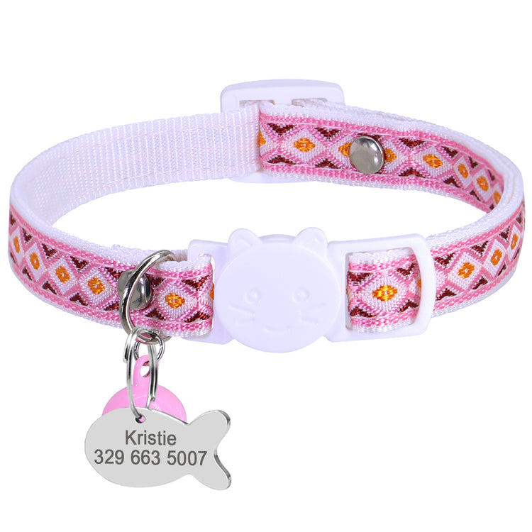 Personalized Nylon Cats Collars with bell and fish ID tag - Pawzopaws