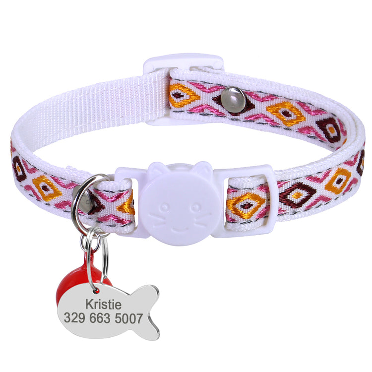 Personalized Nylon Cats Collars with bell and fish ID tag - Pawzopaws