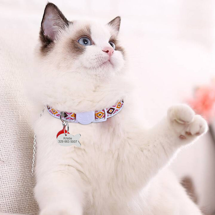 Personalized Nylon Cats Collars with bell and fish ID tag - Pawzopaws