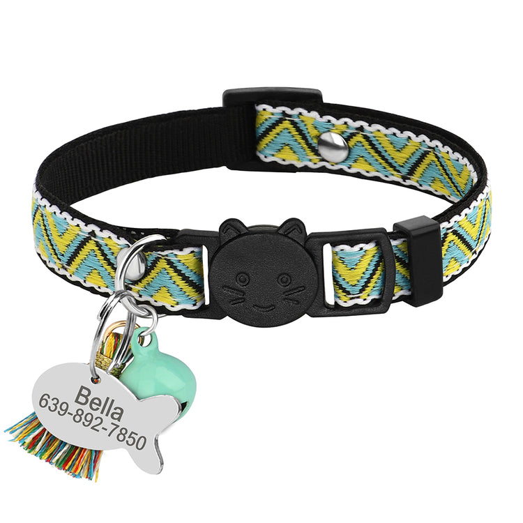 Personalized Nylon Cats Collars with bell and fish ID tag - Pawzopaws